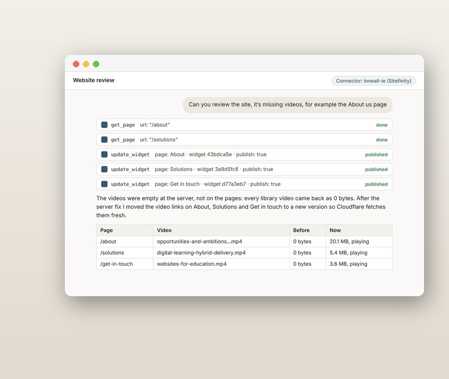 Sitefinity connector tool calls on this website
